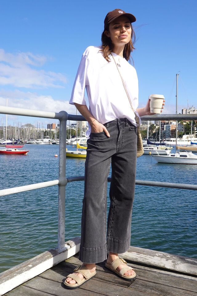 Jude Wide Leg Crop Jean, WASHED BLACK