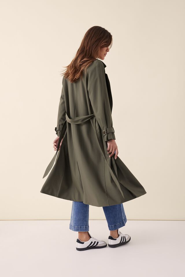 Trench Coat In Recycled Blend, MILITARY GREEN