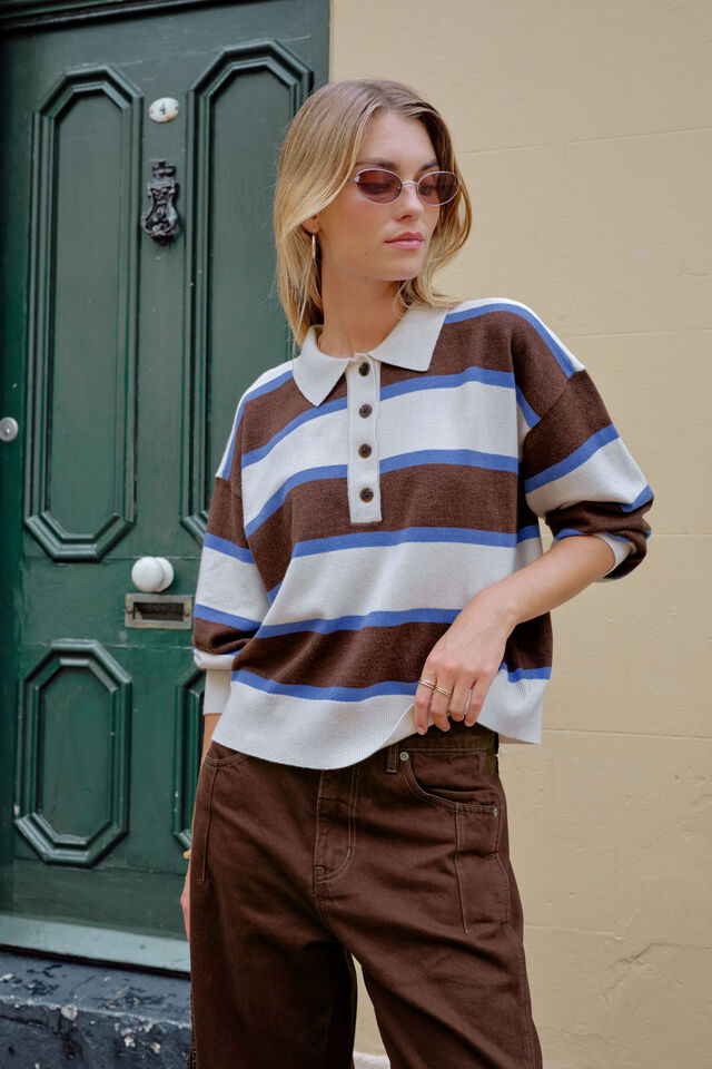 Jessa Rugby Knit, CHOCOLATE STRIPE