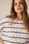 Short Sleeve Wavy Stripe Knit, ECRU/COLLEGE BLUE - alternate image 4