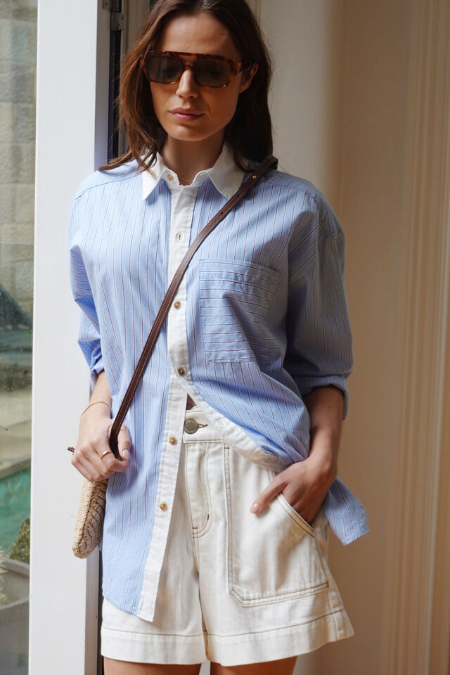 Peta Oversized Shirt, POWDER BLUE TRIPLE STRIPE