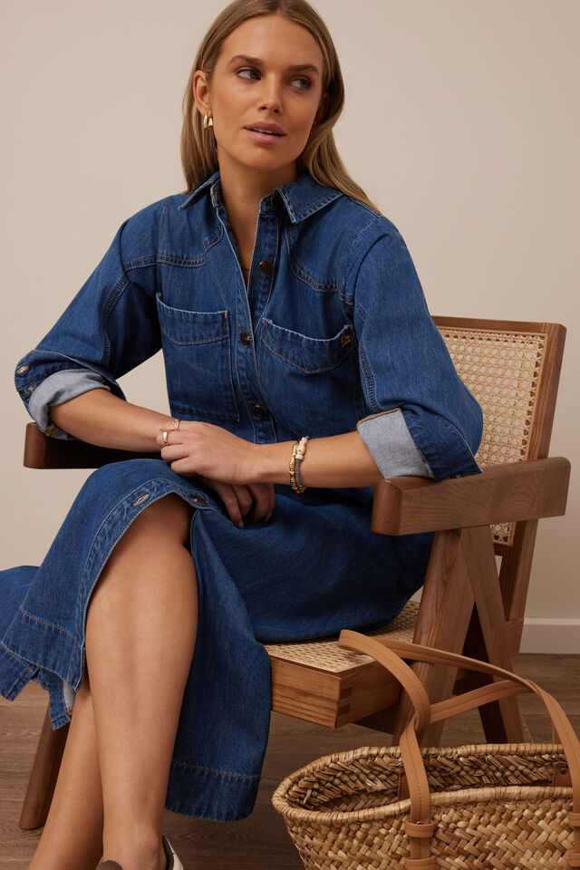 Rae Long Sleeve Midi Dress, FRESH INDIGO