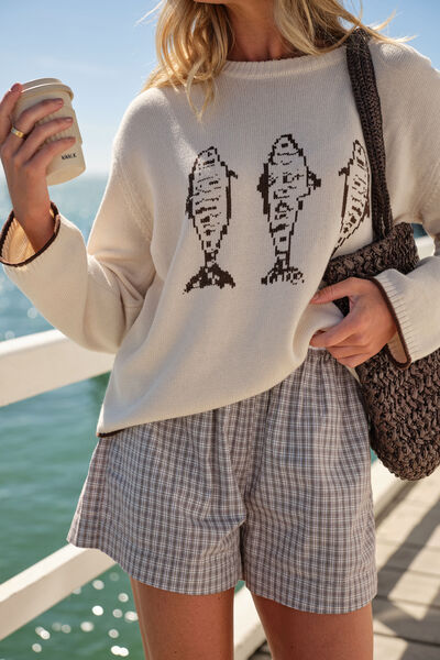 Mira Knitted Crew, ECRU CHOCOLATE SARDINE