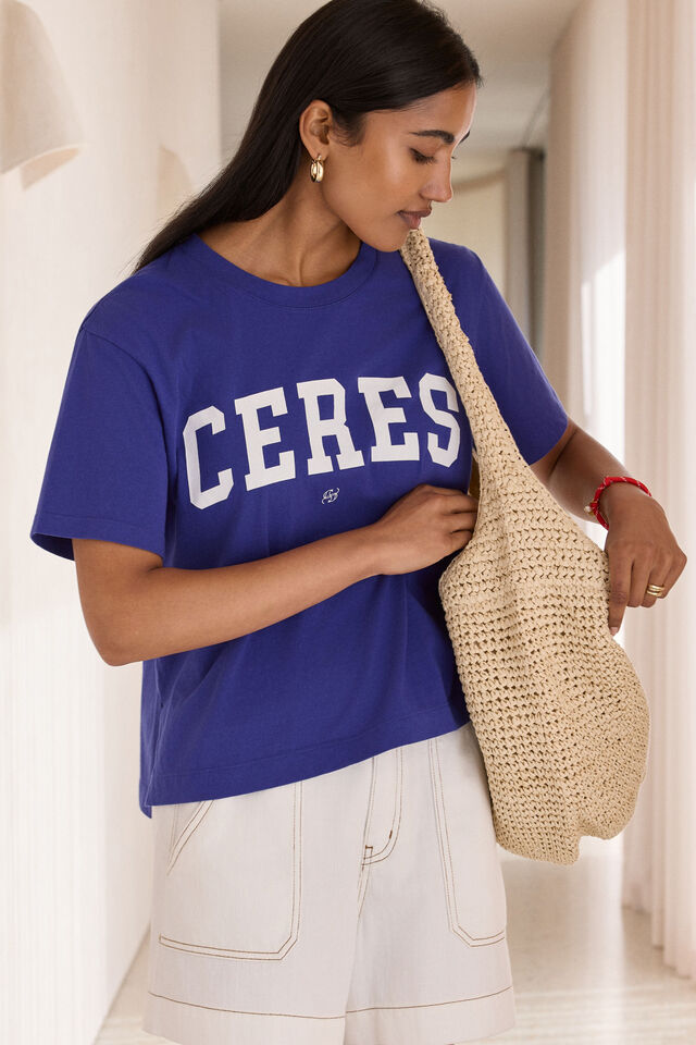 Stevie Slouchy Tee, POLO BLUE/MARSHMALLOW VARSITY