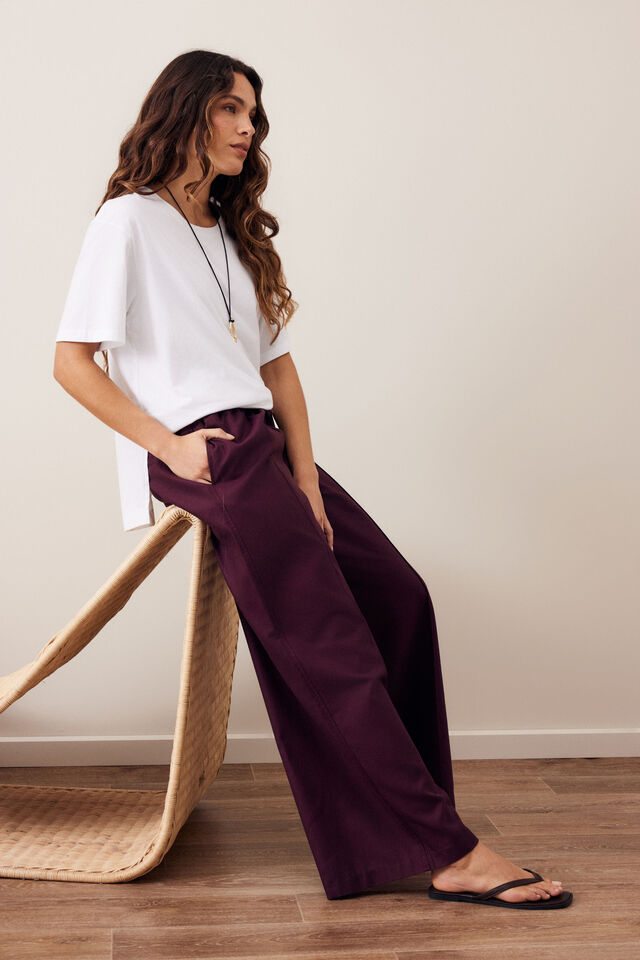 Izzie Pinstitch Pant, BURGUNDY