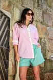 Peta Oversized Shirt, HIBISCUS PINK TRIPLE STRIPE WHITE COLLAR - alternate image 1