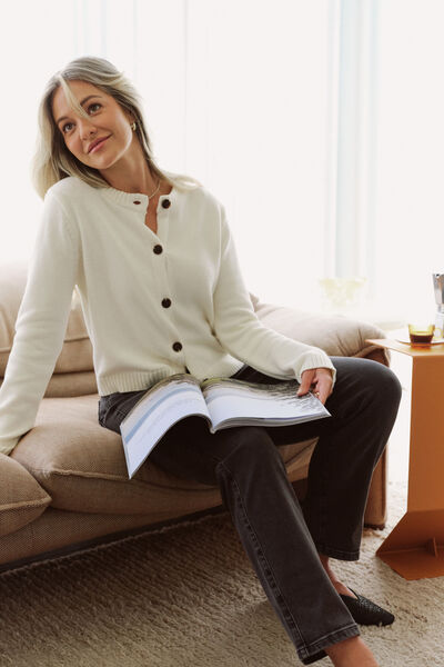 Nelly Long Sleeve Knit Cardi, EGGSHELL