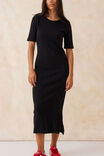 Contour Rib Short Sleeve Midi Dress, BLACK - alternate image 5