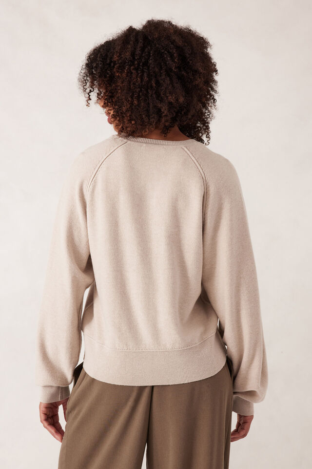 Raglan Button Knit, OATMEAL MARLE