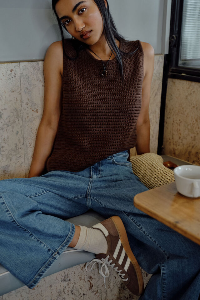 Margot Mesh Knit Tank, CHOCOLATE