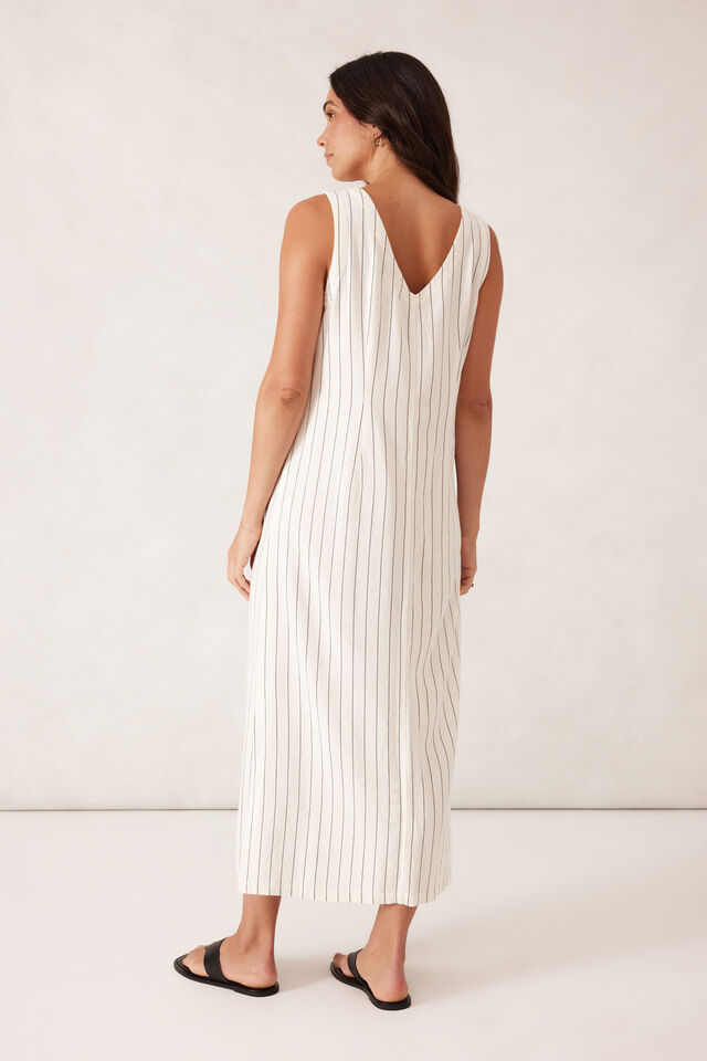 Button Through Midi Shift Dress, PINSTRIPE