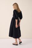 Pintuck Midi Dress In Cotton Linen Blend, BLACK - alternate image 3