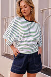 Lucy Relaxed Sleeve Tee, BASIL/WHITE STRIPE - example image 4