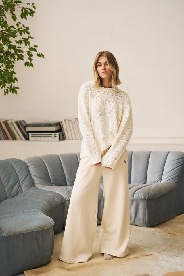 Ivy Wide Leg Trackpant, MARSHMALLOW