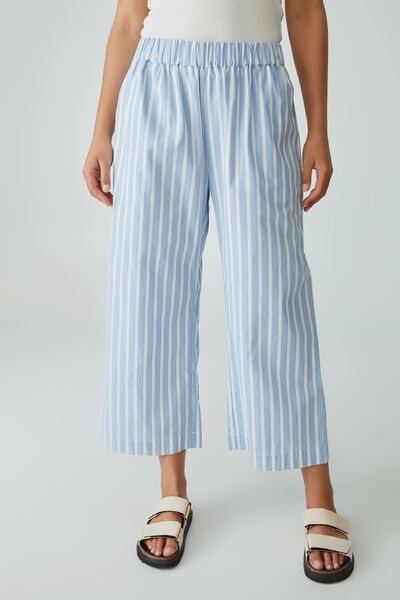 Stripe Poplin Wide Leg Pant Organic Cotton, SHADOW BLUE / WARM WHITE STRIPE