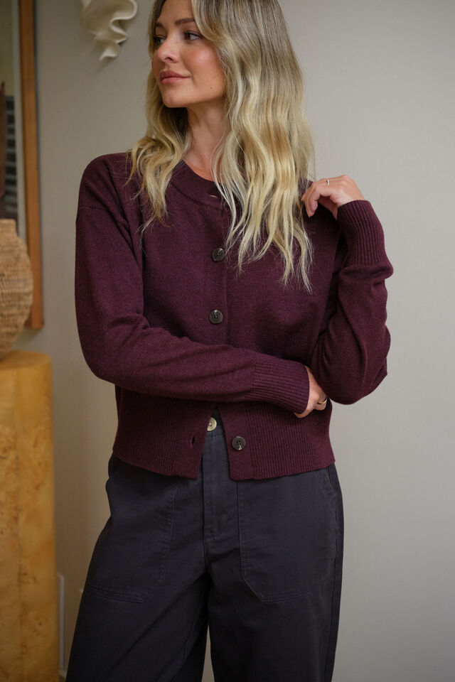 Soft Crew Cardi, WINE