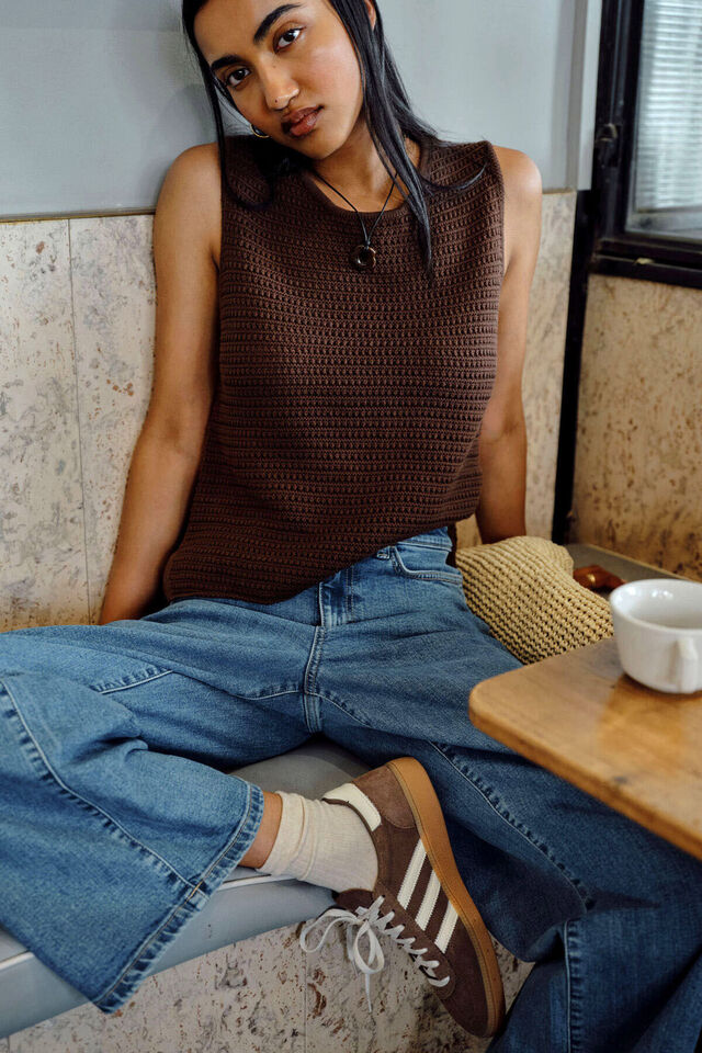 Margot Mesh Knit Tank, CHOCOLATE