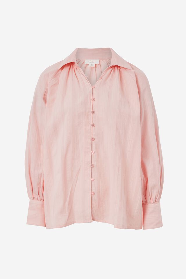 Textured Button Front Shirt In Organic Cotton, WASHED PINK