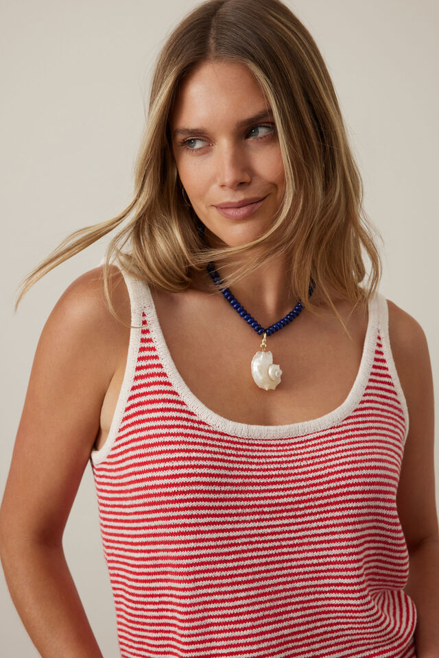 Fia Stripe Knit Tank, FIERY RED ECRU STRIPE