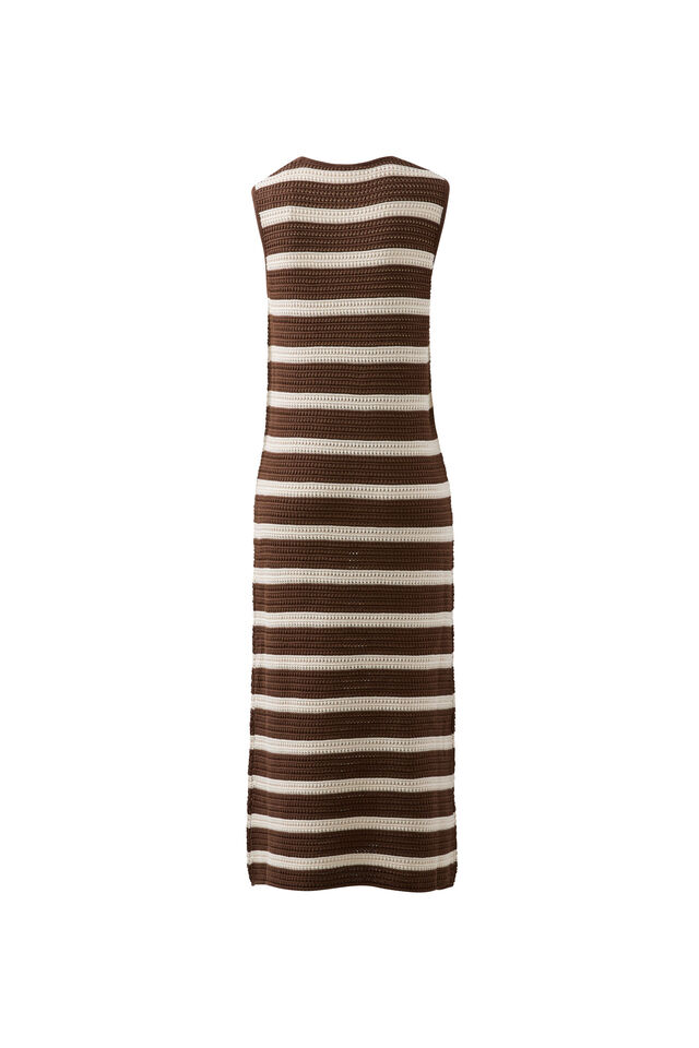 Margot Mesh Knit Tank Midi Dress, CHOC STRIPE