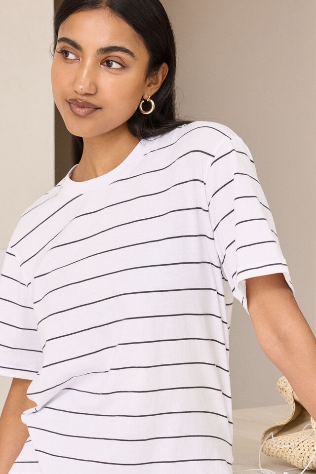 Stevie Slouchy Tee, WHITE/PHANTOM STRIPE