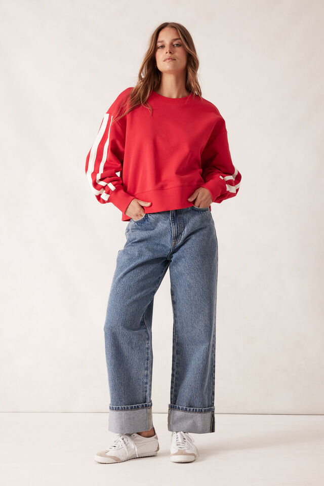 Sporty Slouchy Crew, HERITAGE RED SIDE STRIPE
