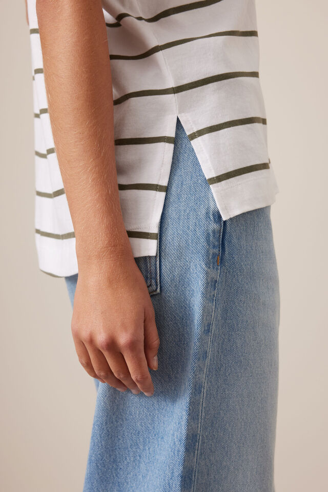 Stevie Slouchy Tee, WHITE/WASHED OLIVE STRIPE
