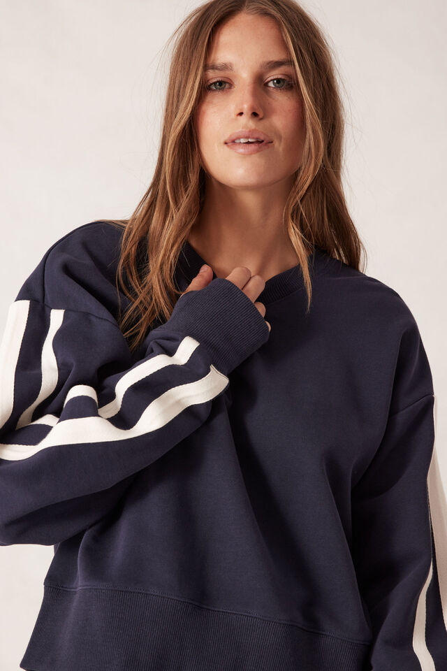 Sporty Slouchy Crew, NEW NAVY SIDE STRIPE