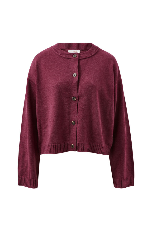 Pippa Long Sleeve Knit Cardi, WASHED BURGUNDY