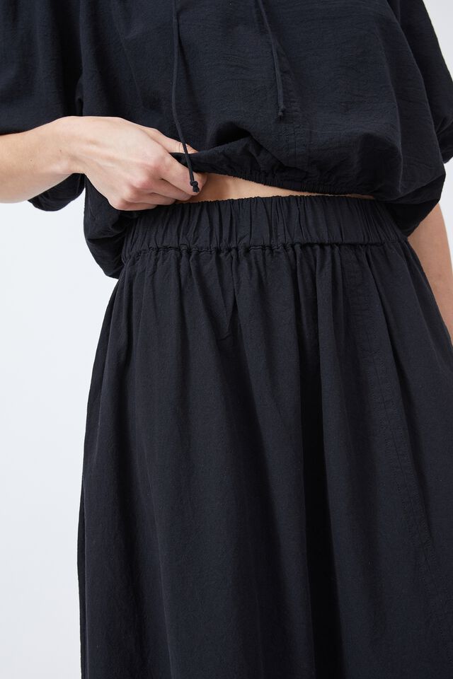 Midi Skirt In Cotton Linen Blend, BLACK