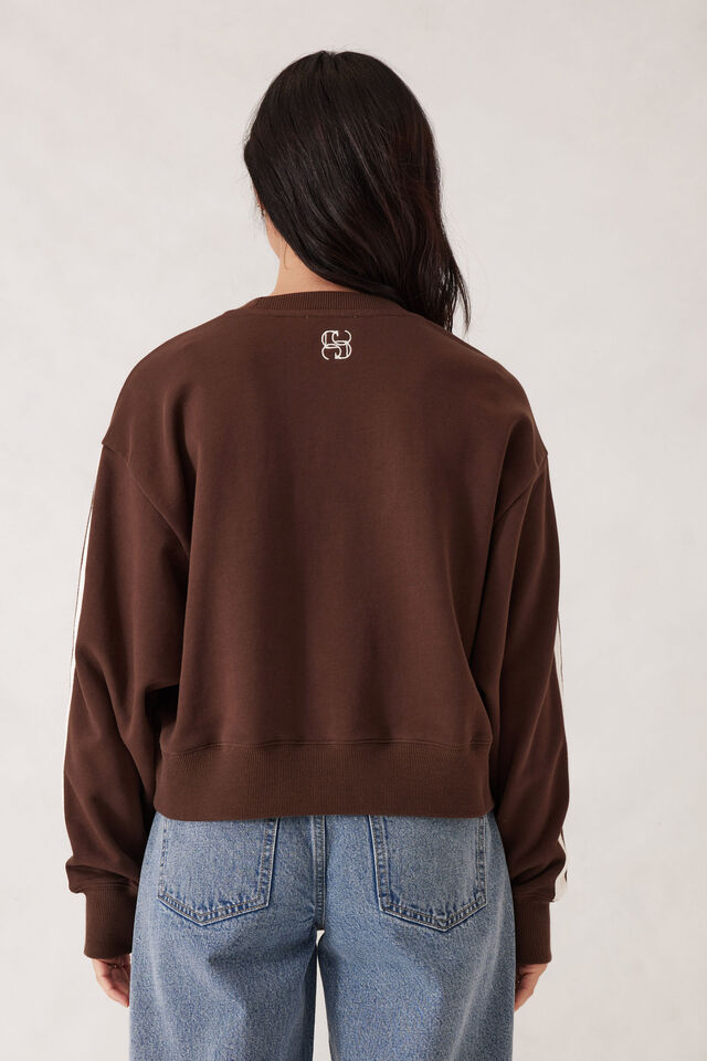 Sasha Sporty Slouchy Crew, CHOCOLATE SIDE STRIPE