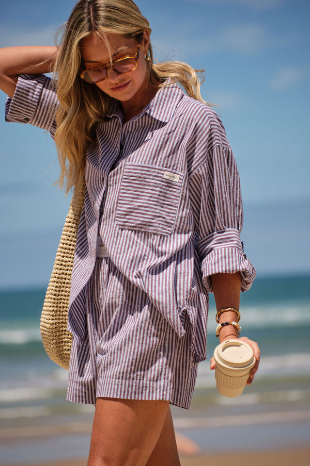 Miya Shirt, WINE BLUE SMALL STRIPE