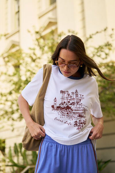 Stevie Slouchy Tee, WHITE/ CERES VILLAGE