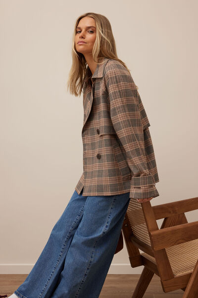 Lexi Short Trench, BROWN CHECK