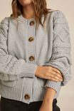 Cable Sleeve Cardigan In Recycled Blend Yarn, BLUE FOG - alternate image 2