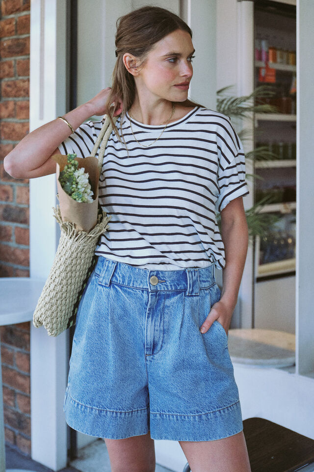 Pleat Front Short, VINTAGE BLUE DENIM