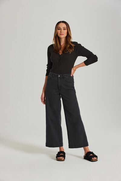 Wide Leg Jean In Organic Cotton, WASHED BLACK
