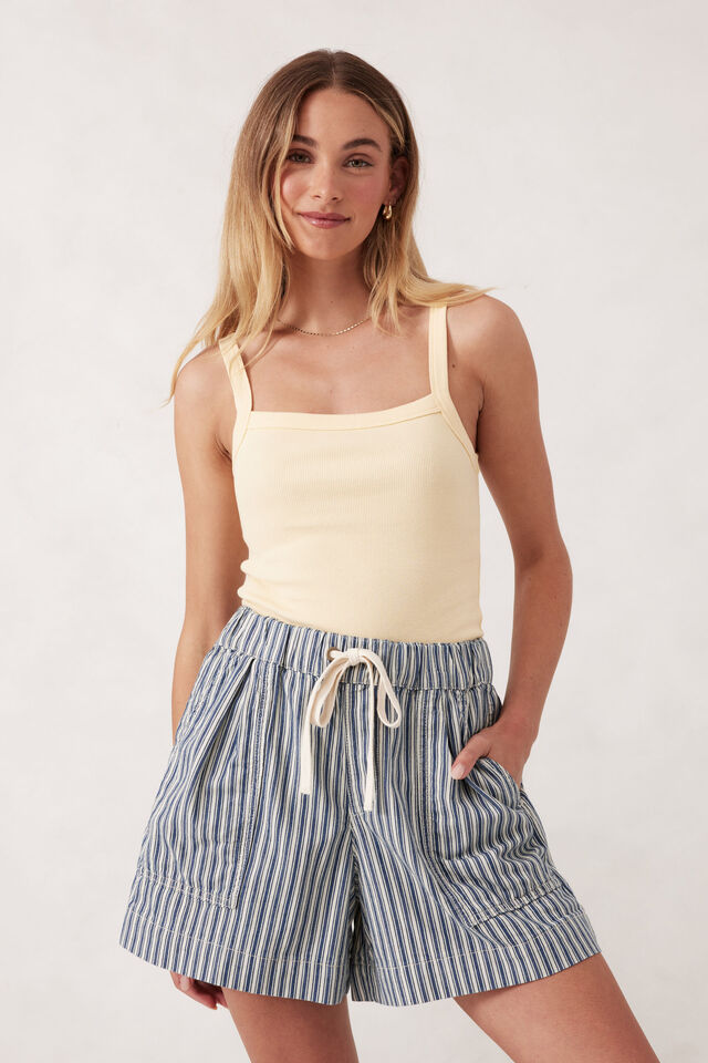 Square Neck Rib Singlet, SUNNY YELLOW
