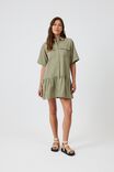 Twill Dress With Tier In Rescue Cotton, FOG GREEN - alternate image 4