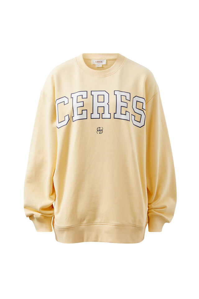 Isla Oversized Slouchy Crew, SUNNY YELLOW HERITAGE LOGO