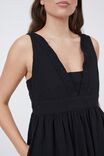 V Neck Strappy Midi Dress In Cotton Linen Blend, BLACK - alternate image 4