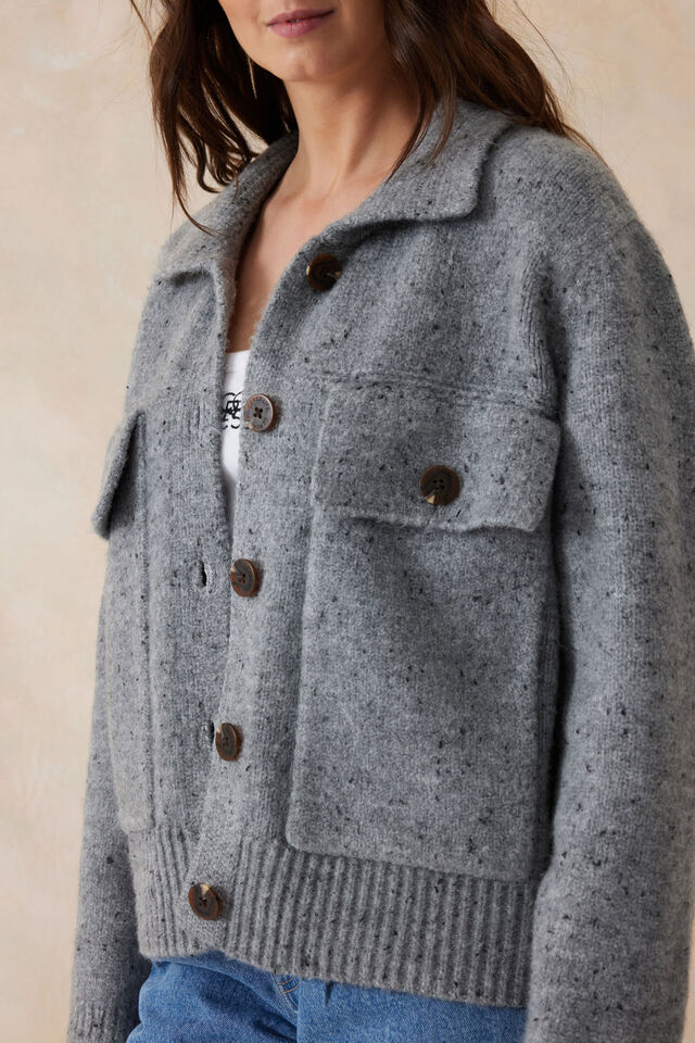 Knit Bomber Cardi, MID GREY NEP