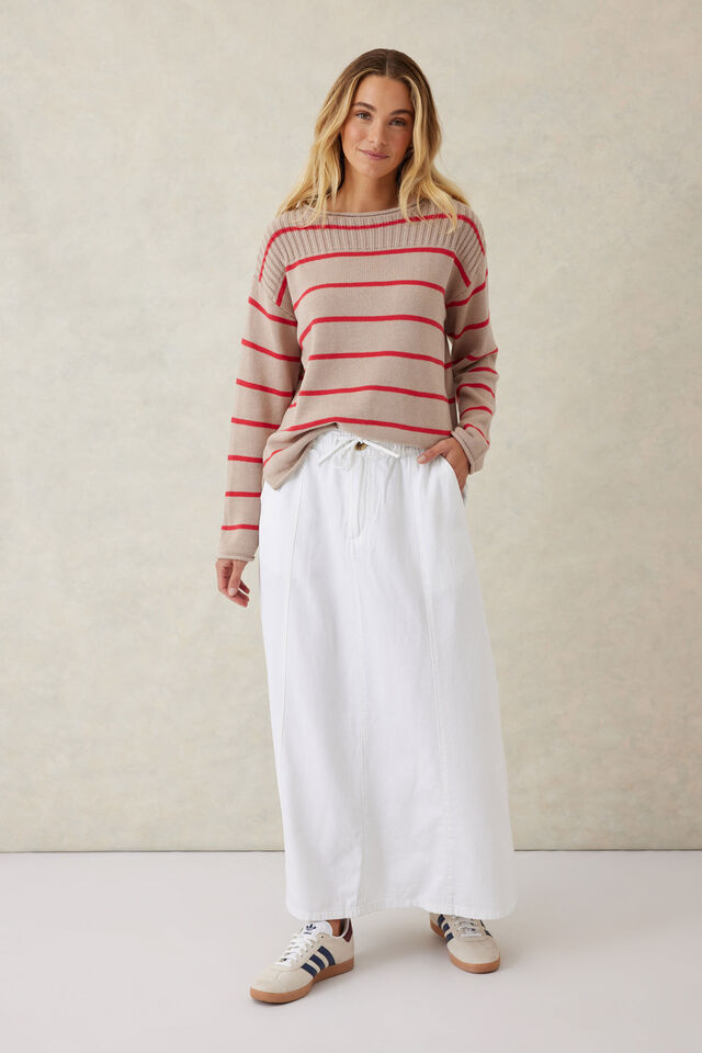 Ladder Stitch Knit, STRING/HERITAGE RED STRIPE