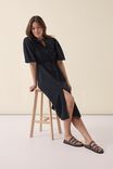 Pintuck Midi Dress In Cotton Linen Blend, BLACK - alternate image 5