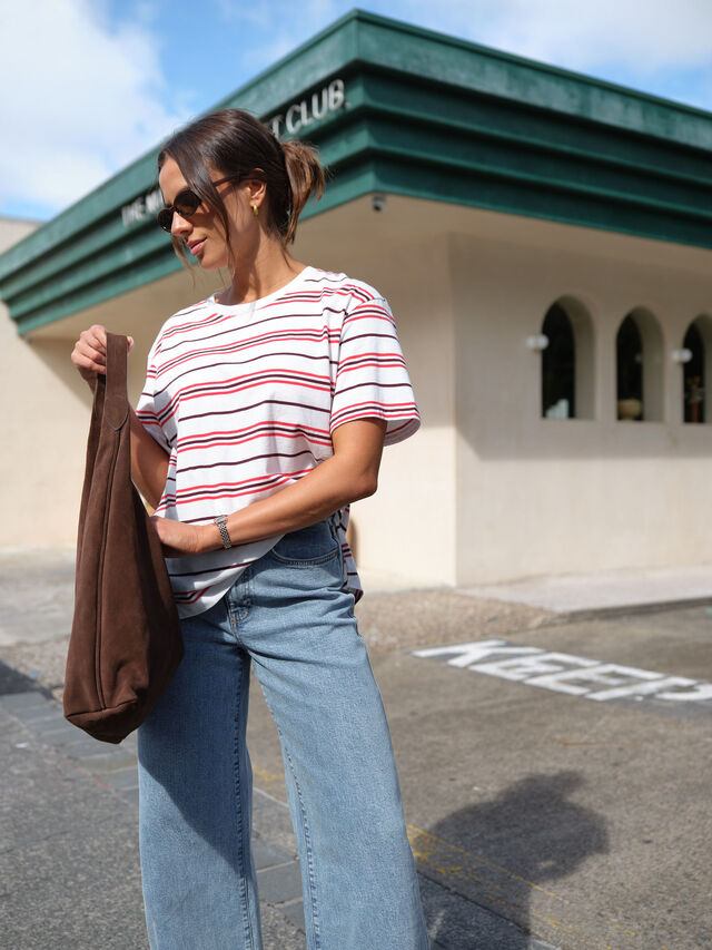 Stevie Slouchy Tee, BERRY RED STRIPE