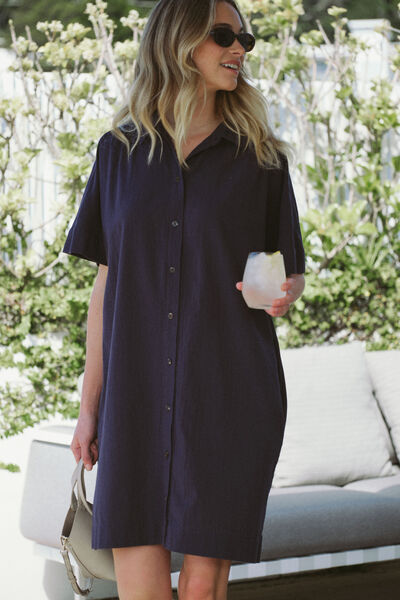 Mini Shirt Dress, NEW NAVY TEXTURED COTTON