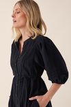 Pintuck Midi Dress In Cotton Linen Blend, BLACK - alternate image 5