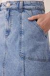 Flared Denim Midi Skirt, WORN BLUE RESCUED DENIM - alternate image 5
