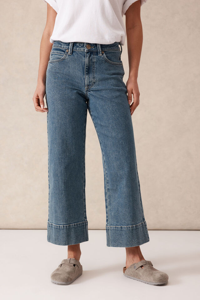 Jude Wide Leg Crop Jean, MID INDIGO