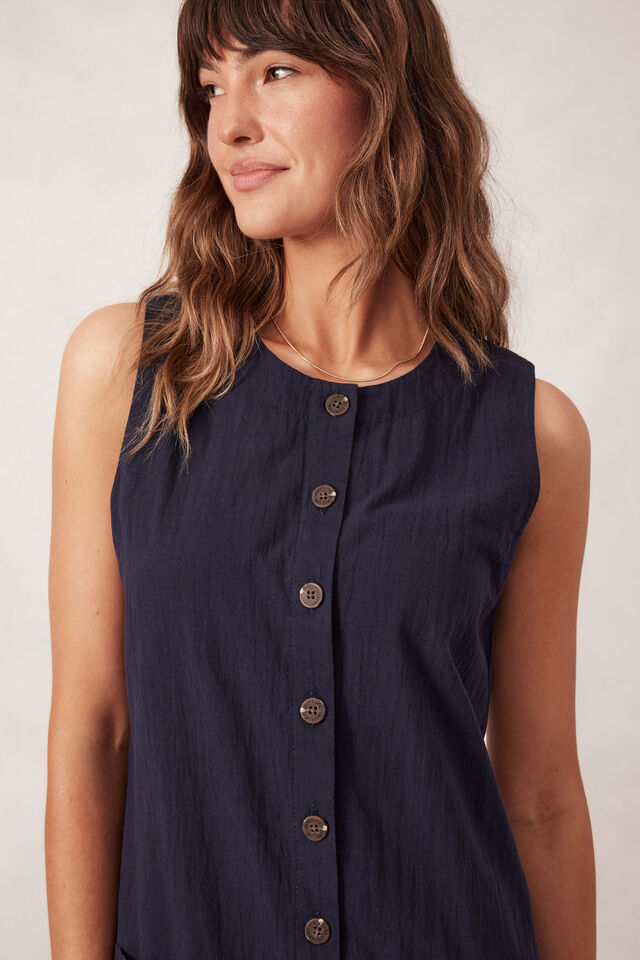 Button Through Mini Shift Dress, NEW NAVY